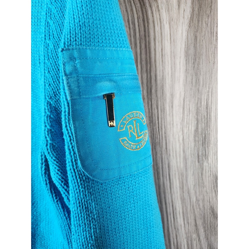Vintage Ralph Lauren Blue Gold Zippered Knit Military Sweater Size M - Picture 2 of 5